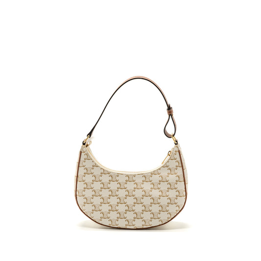 Celine Ava Bag Triomphe Canvas/ Calfskin White GHW