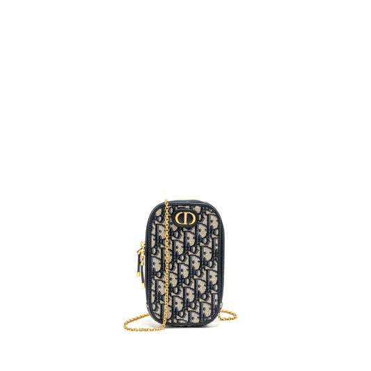 Dior 30 Montaigne Phone Pouch Oblique Jacquard Canvas Navy GHW