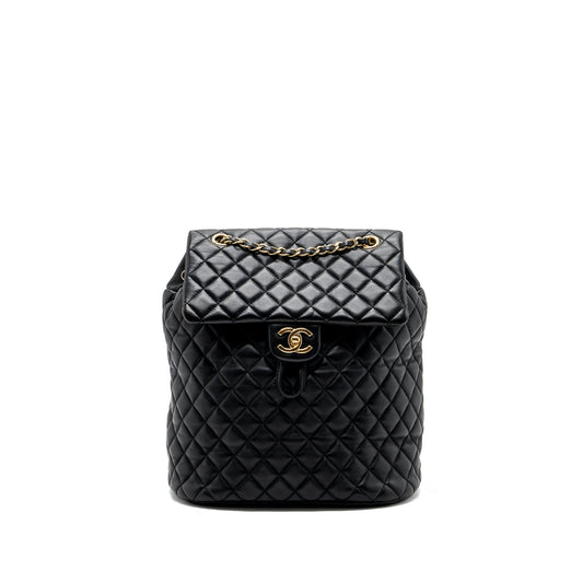 Chanel quilted flap backpack lambskin black GHW