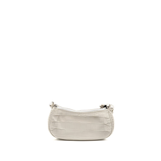 Balenciaga Mini Le Cagole Shoulder Bag Croc-Embossed Calfskin White SHW