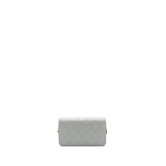 Chanel Pearl Crush Mini Wallet On Chain Lambskin Light Grey Brushed GHW(Microchip)