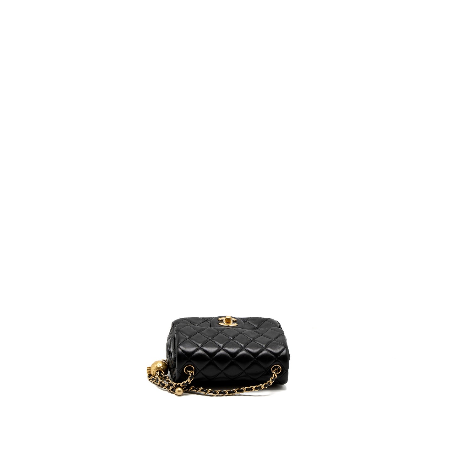 Chanel Pearl Crush Mini Square Flap Bag Lambskin Black Brushed GHW (Microchip)