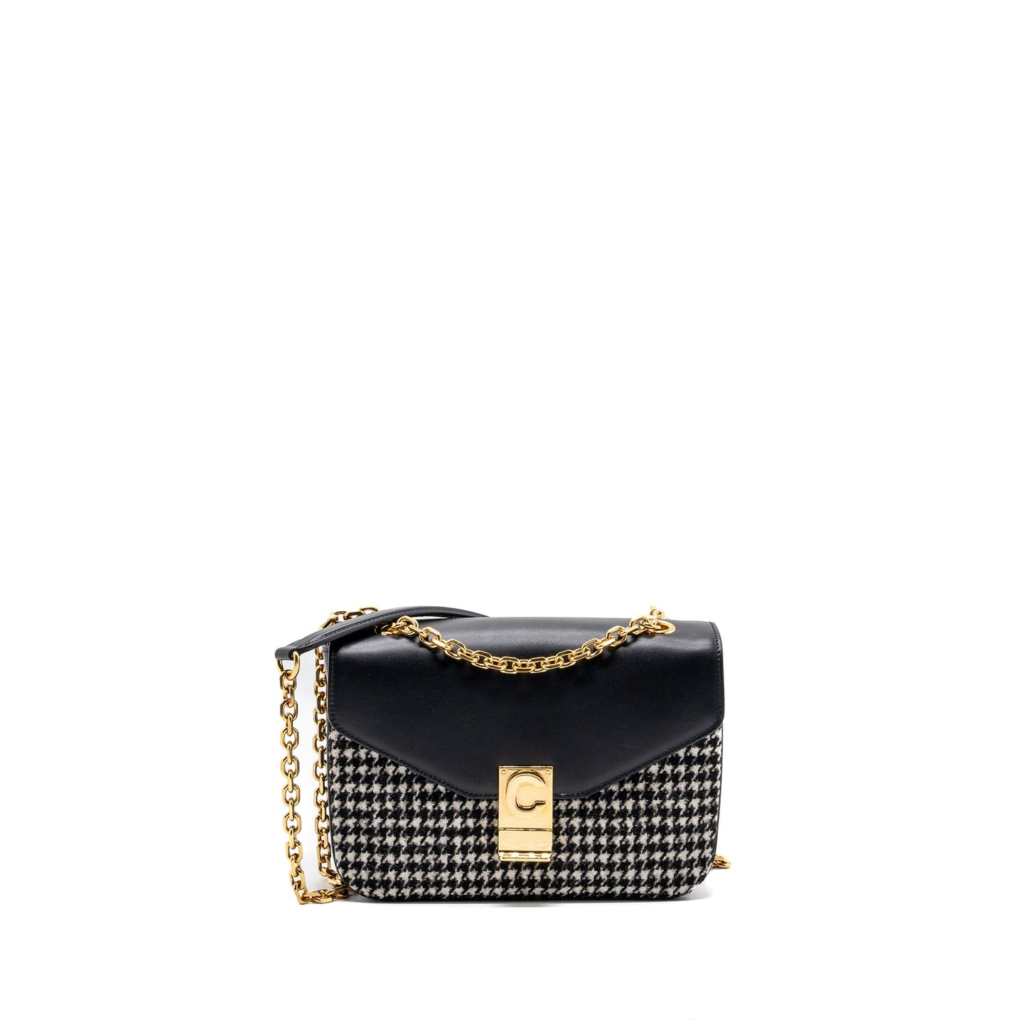 Celine Medium C Bag Tweed/ Leather Black/ White GHW