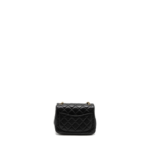 Chanel Pearl Crush Mini Square Flap Bag Lambskin Black Brushed GHW (Microchip)