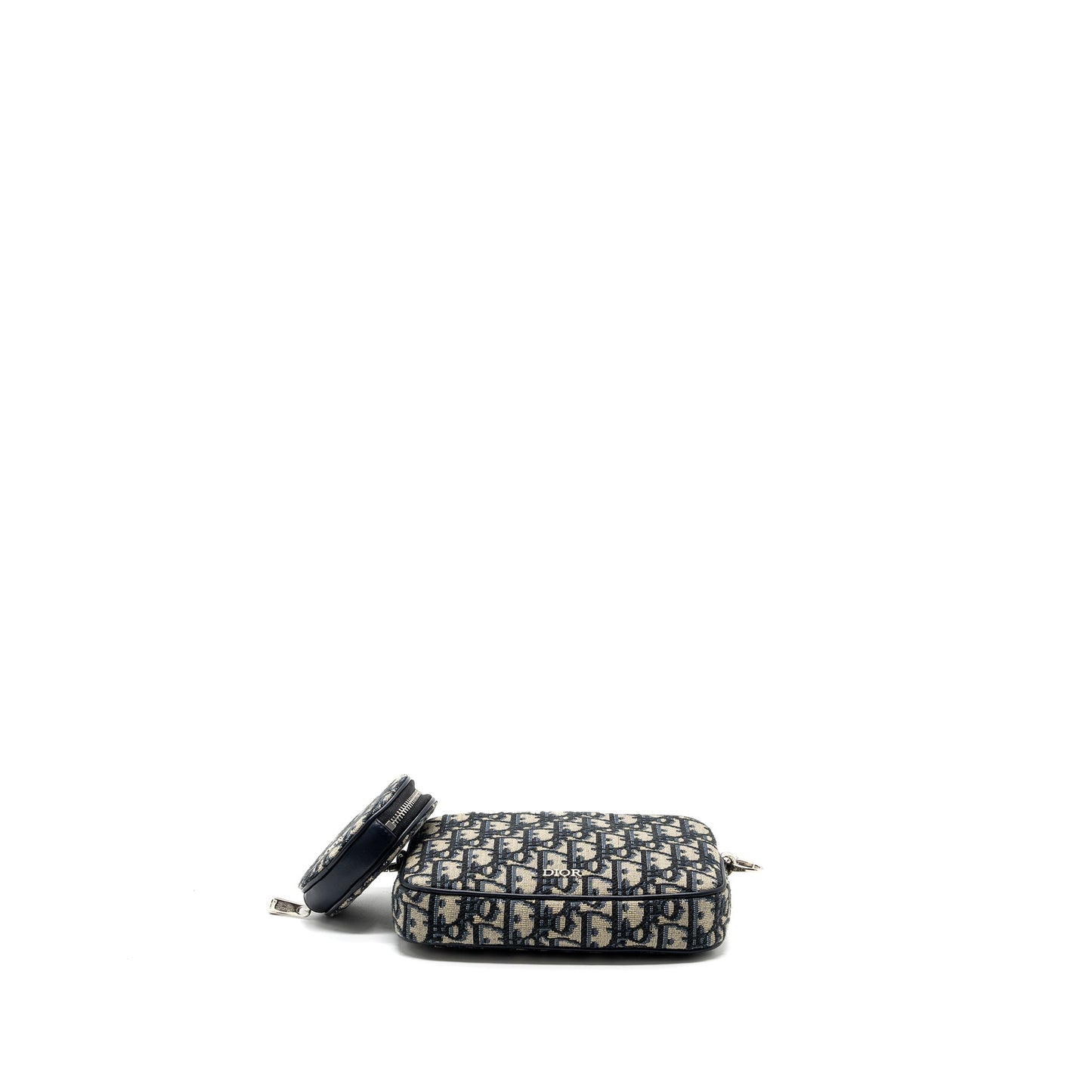Dior 3 in 1 mini zipper pouch with strap blue jacquard SHW