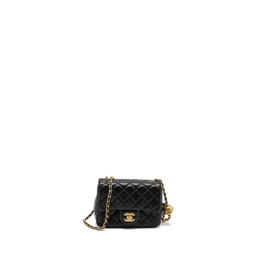 Chanel Pearl Crush Mini Square Flap Bag Lambskin Black Brushed GHW (Microchip)