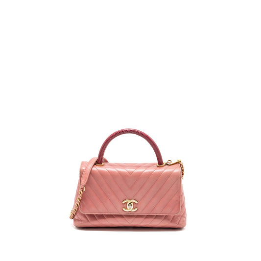 Chanel medium coco handle calfskin / lizard handle pink GHW