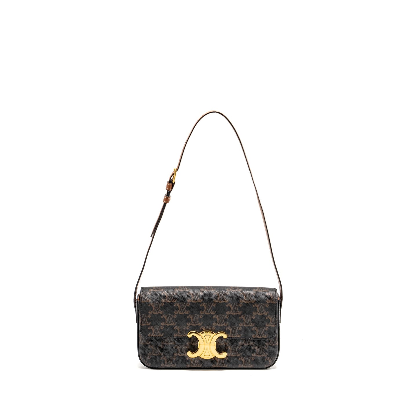 Celine Triomphe Shoulder Bag Triomphe Canvas/Calfskin Tan GHW