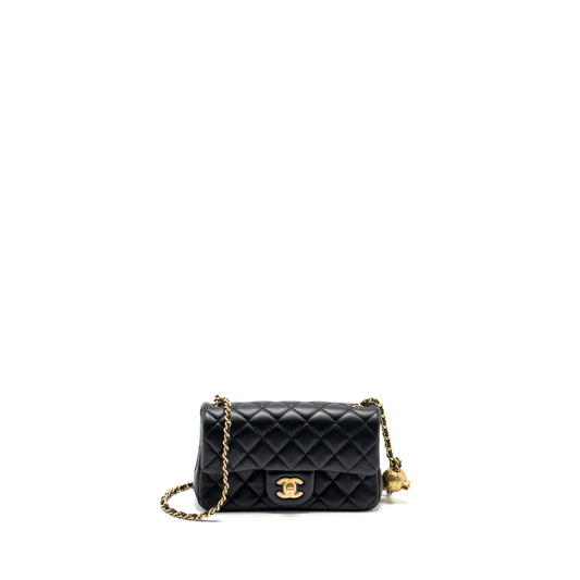Chanel Pearl Crush Mini Rectangular Flap Bag Lambskin Black GHW (microchip)