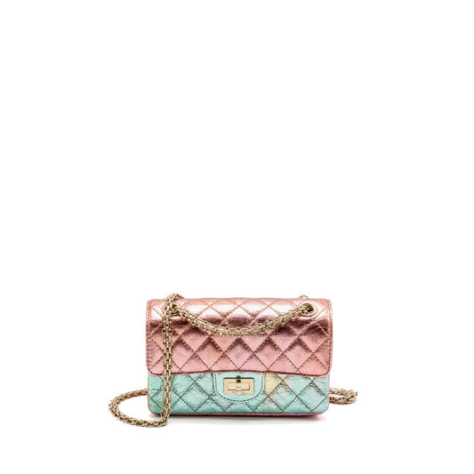 Chanel 20A mini 2.55 reissue flap bag goatskin leather rainbow multicolor ombré LGHW