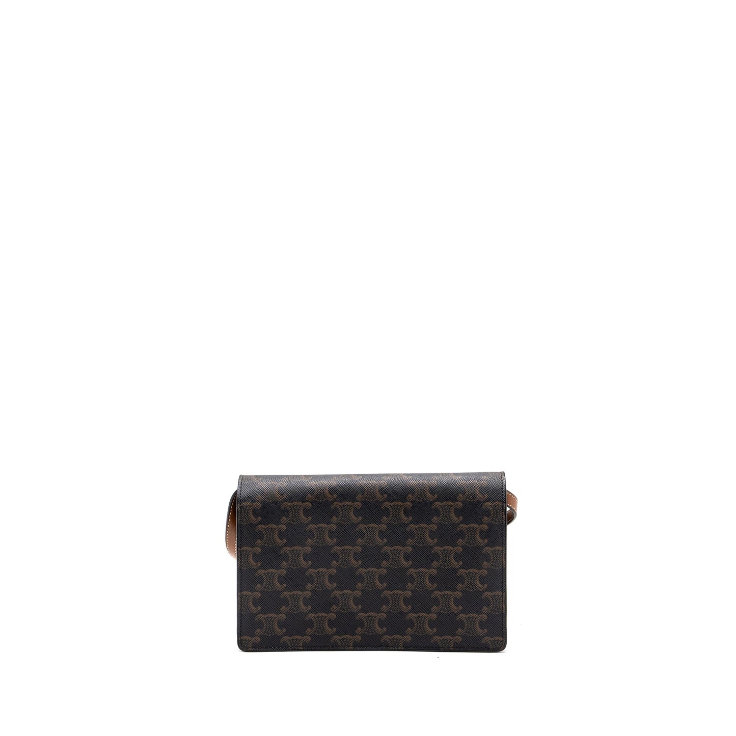 Celine Wallet On Strap Triomphe Canvas/ Lambskin Tan GHW