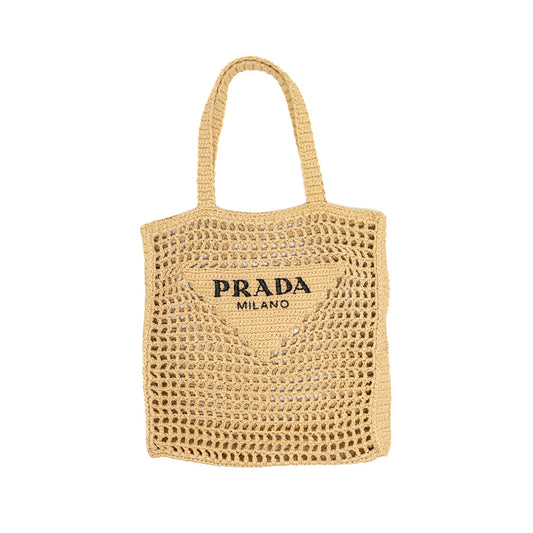 Prada Crochet Tote Bag Raffia Natural