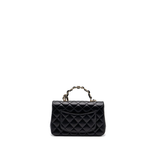 Chanel 23K Leather Chain Top Handle Mini Rectangular Flap Bag Lambskin Black LGHW (microchip)