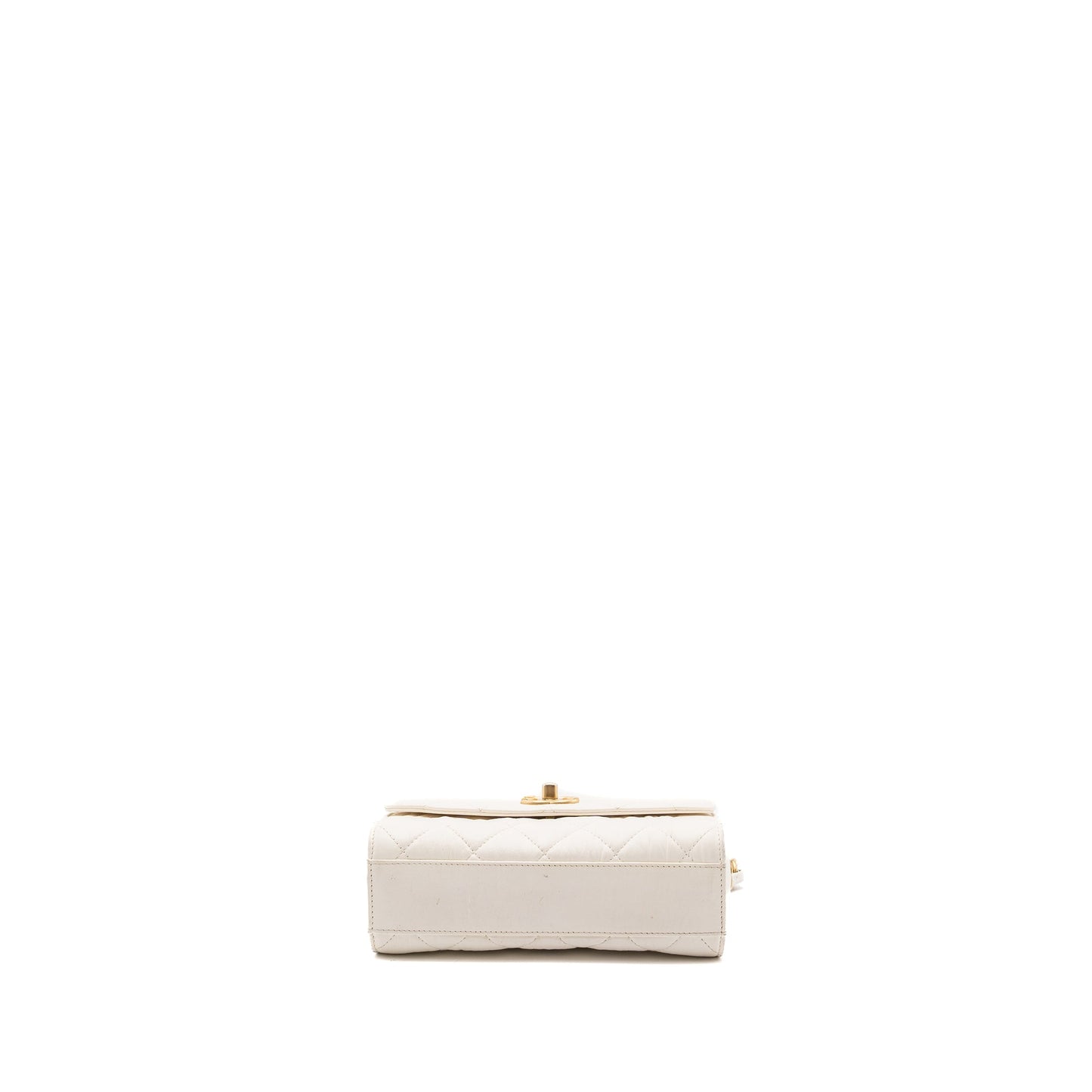 Chanel Top Handle Flap Bag Lambskin White Brush GHW
