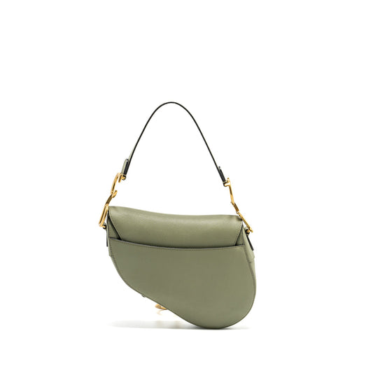 Dior Medium Saddle Bag Grained Calfskin Green GHW
