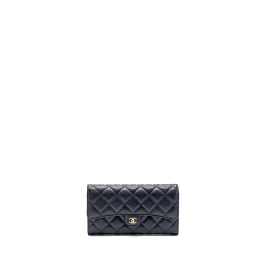 Chanel Classic Long Flap Wallet Caviar Navy LGHW