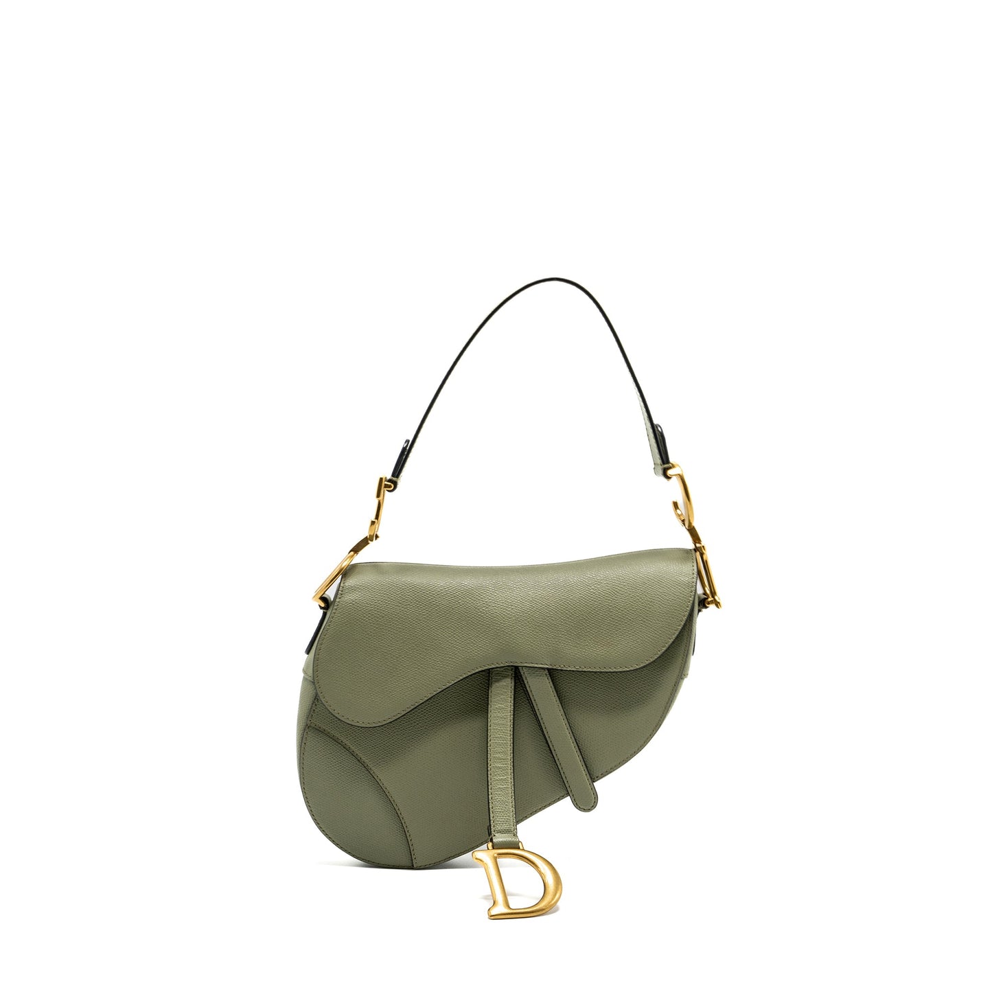 Dior Medium Saddle Bag Grained Calfskin Green GHW