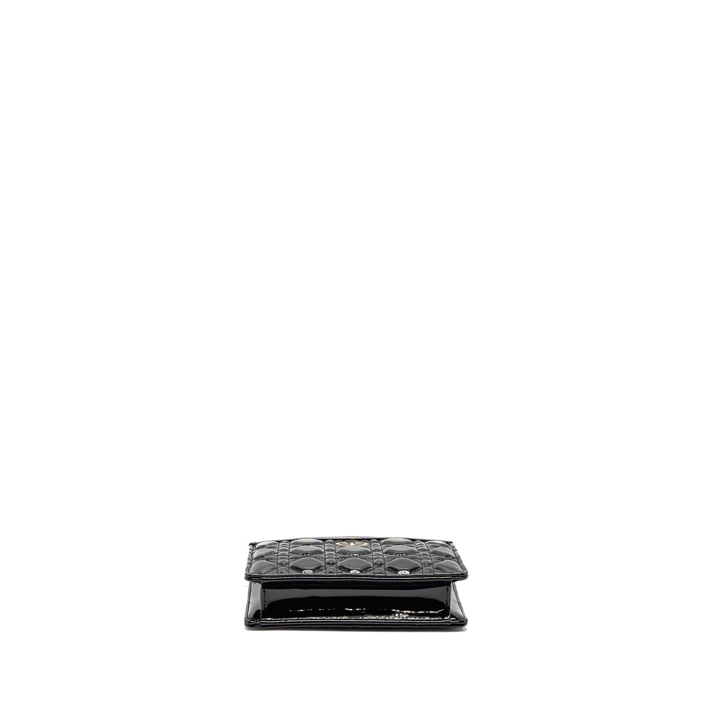 Dior Caro Pouch with Chain Patent Calfskin Black GHW