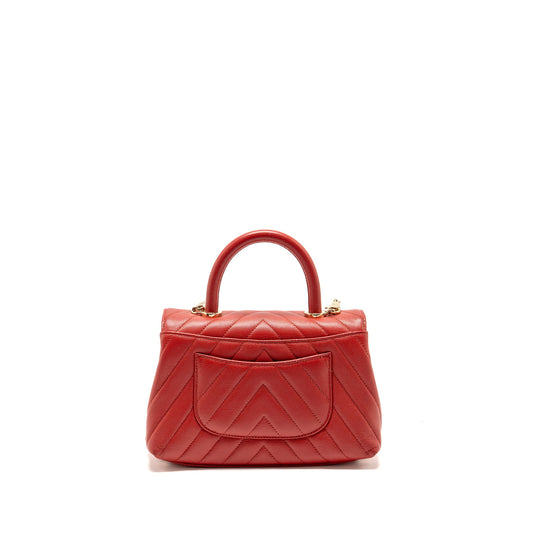 Chanel Small Coco Handle Chevron Caviar Red GHW