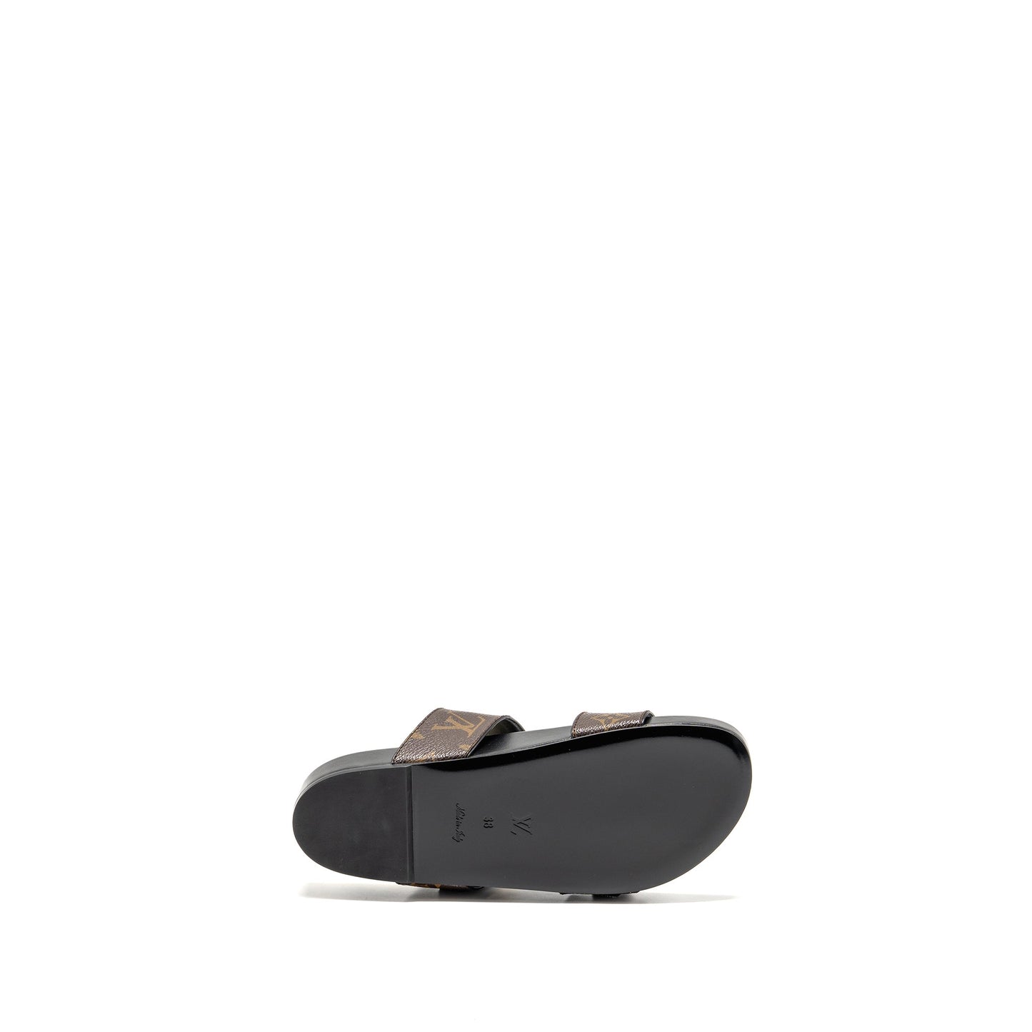 Louis Vuitton Size 38 Bom Dia Flat Comfort Mule Patent Monogram Canvas Cacao Brown GHW