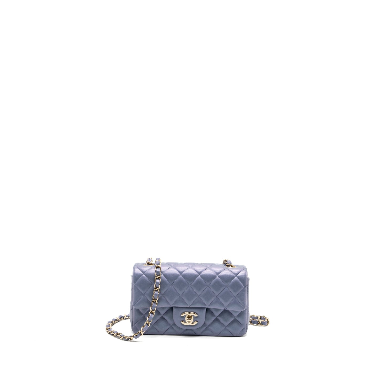 Chanel classic mini rectangular flap bag lambskin iridescent light purple LGHW (microchip)