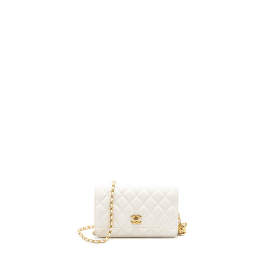 Chanel Pearl Crush Wallet on Chain Lambskin White GHW (Microchip)