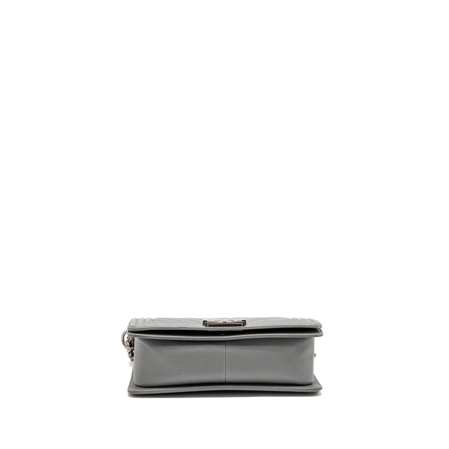 Chanel Medium Boy Bag Chevron Caviar Grey Ruthenium Silver Hardware