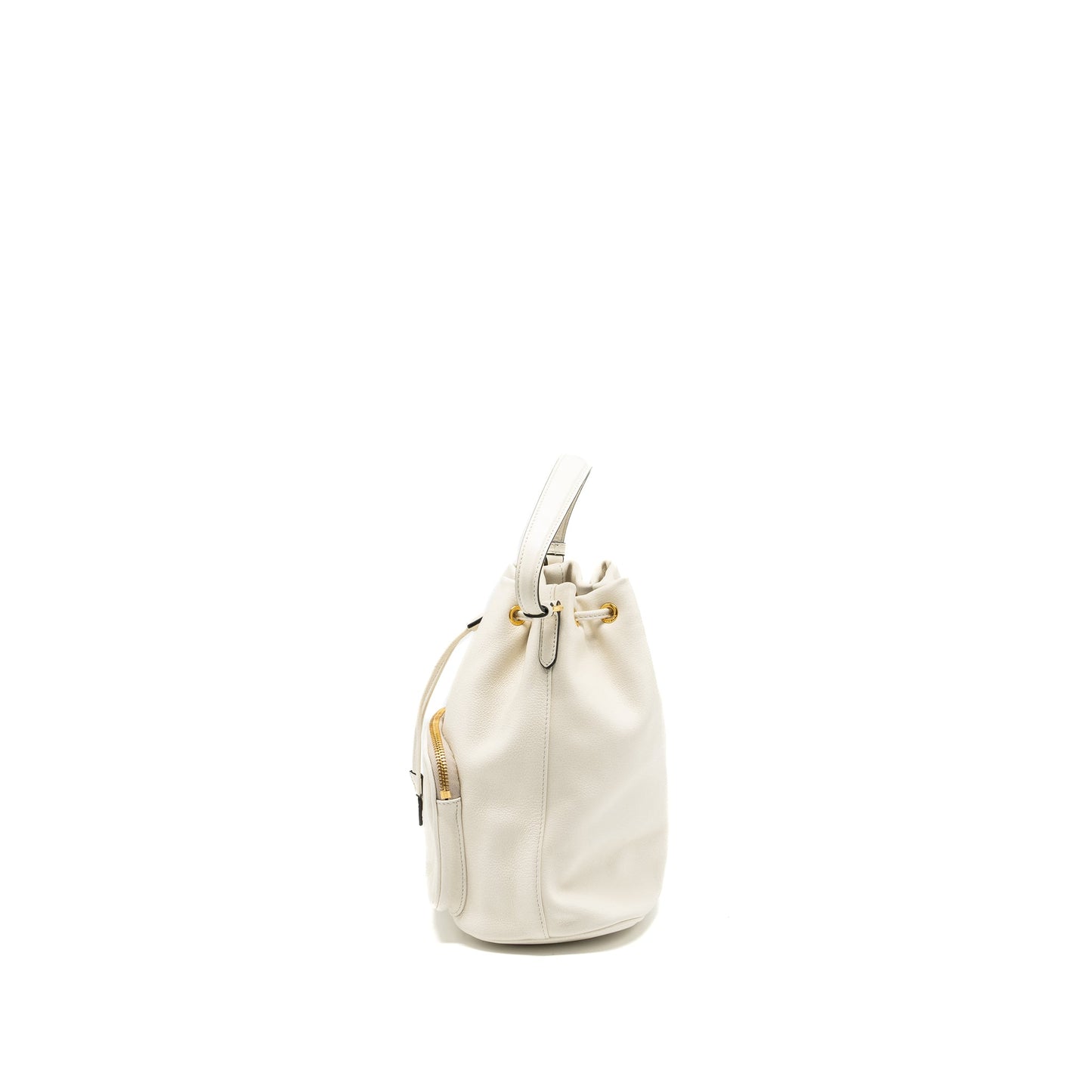 Prada Drawstring Bucket Bag Calfskin White GHW