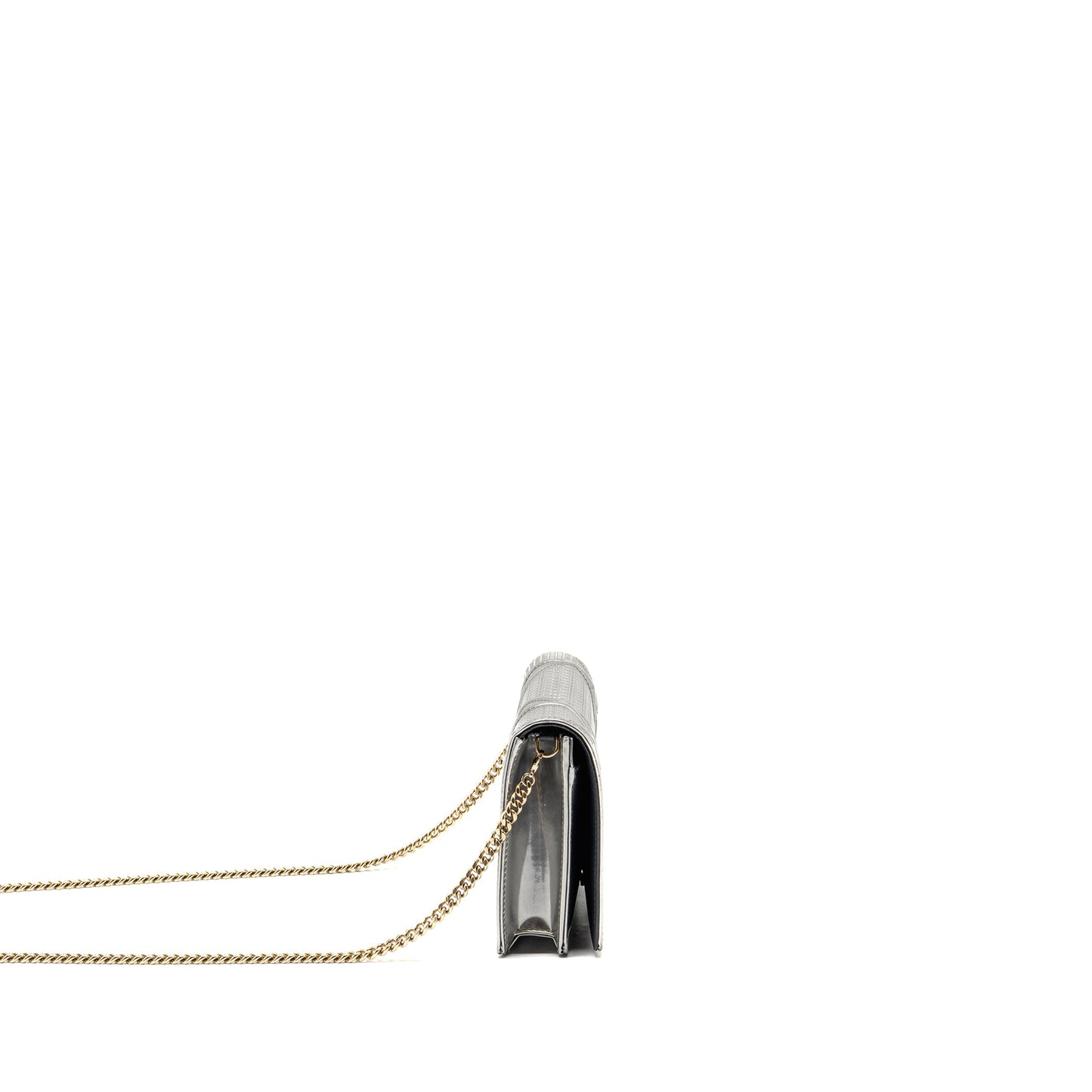 Dior Diorama Wallet on Chain Metallic Patent Silver LGHW