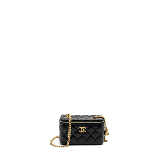 Chanel 22K Gold Pillar long vanity with adjustable chain lambskin black GHW (microchip)