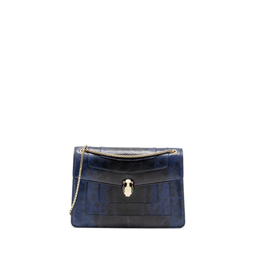 Bvlgari Serpenti Shoulder Bag Karung Skin dark Blue LGHW