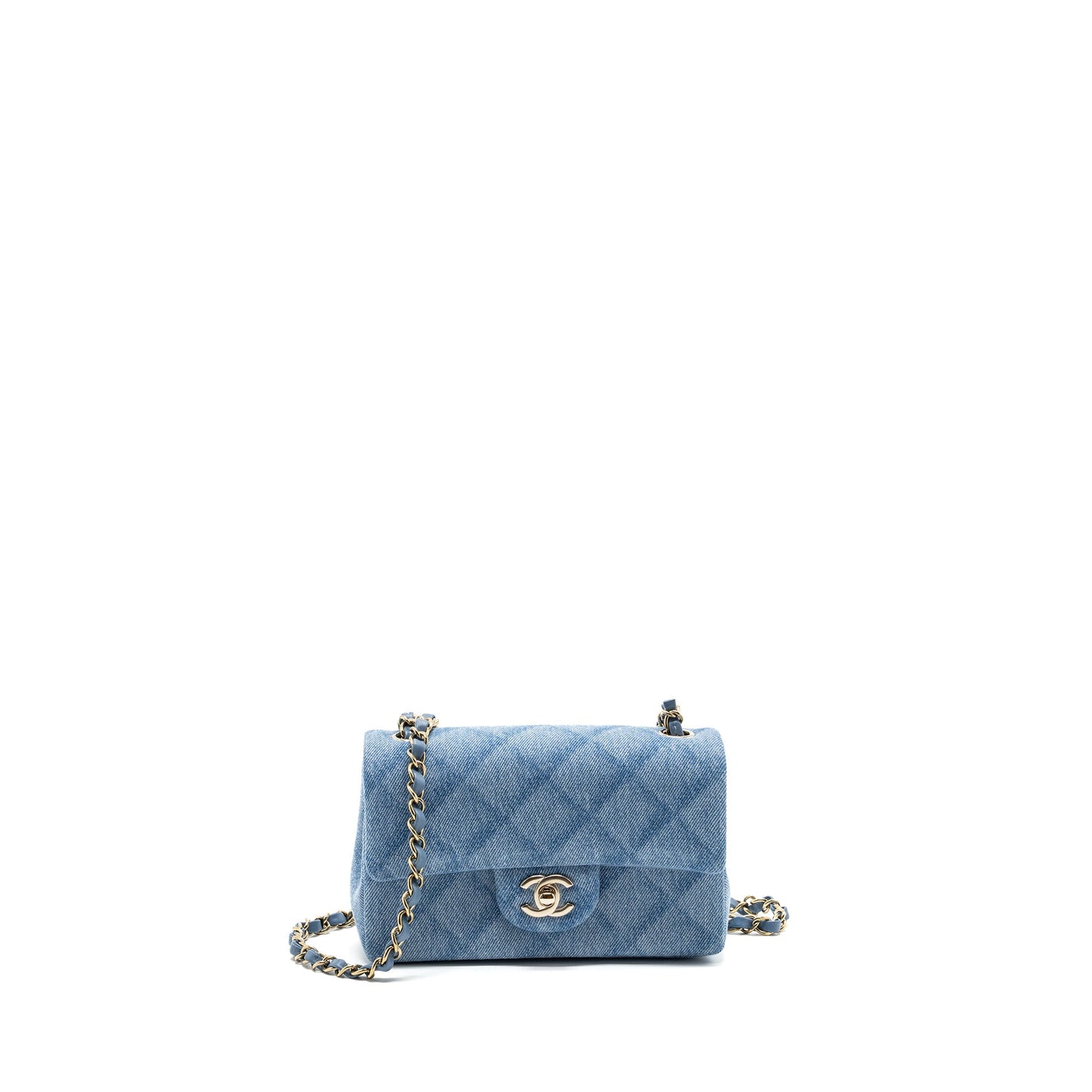 Chanel 22B Mini Rectangular Flap Bag Denim Light Blue LGHW (microchip)