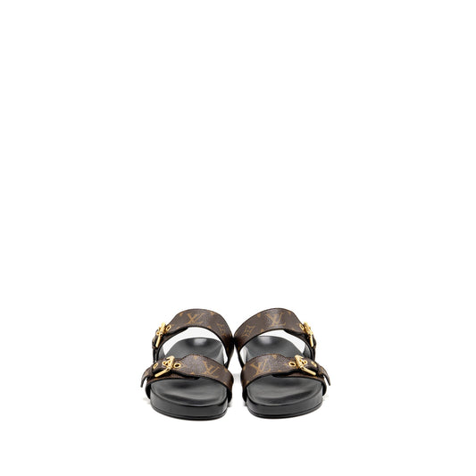 Louis Vuitton Size 38 Bom Dia Flat Comfort Mule Patent Monogram Canvas Cacao Brown GHW