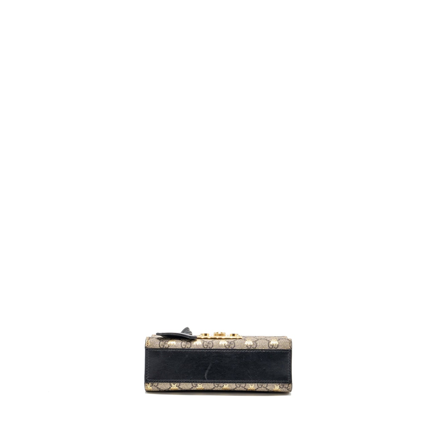 Gucci small padlock chain bag GG supreme canvas with Bee print beige / black GHW