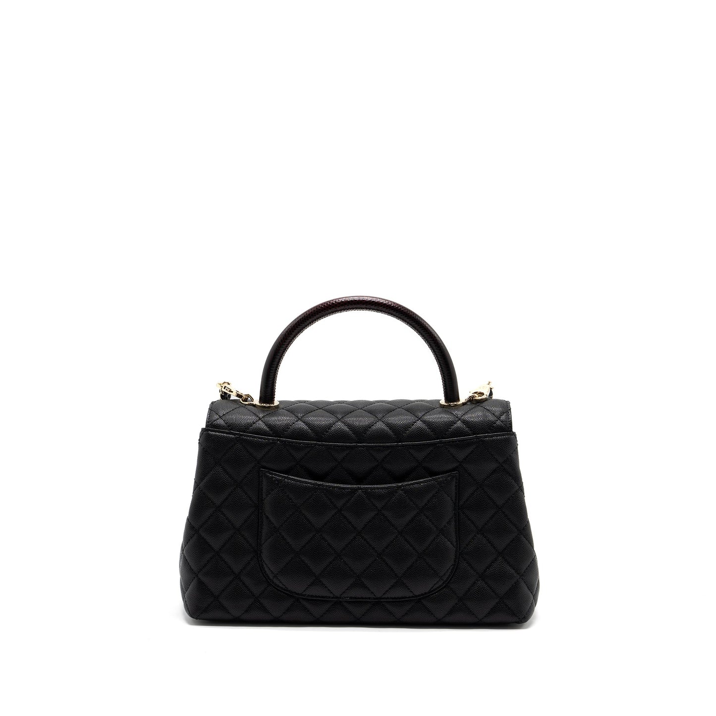 Chanel Medium Coco Handle Lizard Embossed Handle Caviar Black LGHW (Microchip)