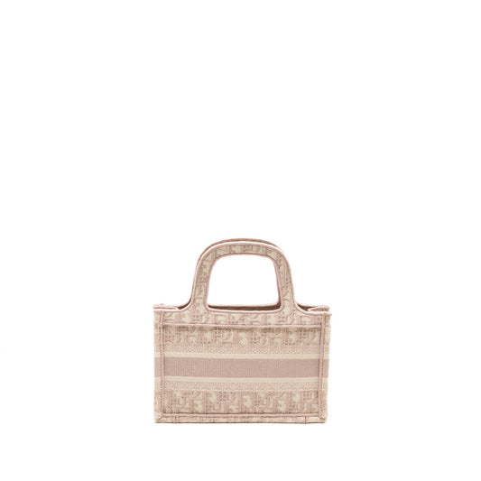 Luxury Dior Mini Book Tote Oblique Embroidery Pink