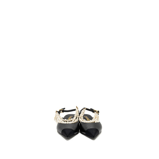 Chanel 22A Size 37.5 Slingback Mules with Pearls Lambskin Black LGHW