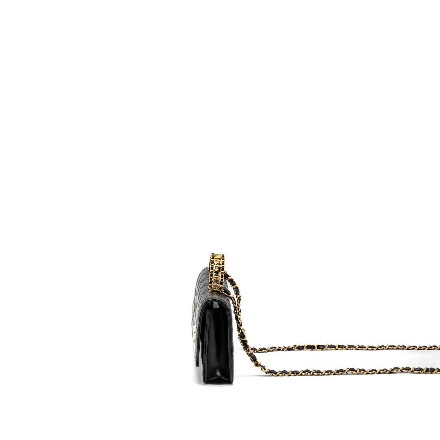 Chanel Detail Top Handle Wallet On Chain Lambskin Black Brushed GHW (Microchip)