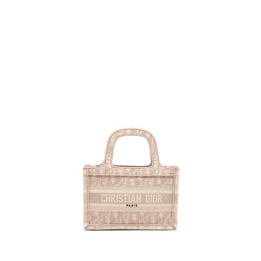 Luxury Dior Mini Book Tote Oblique Embroidery Pink