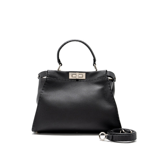 Fendi Medium Peekaboo Bag Selleria Leather Black SHW