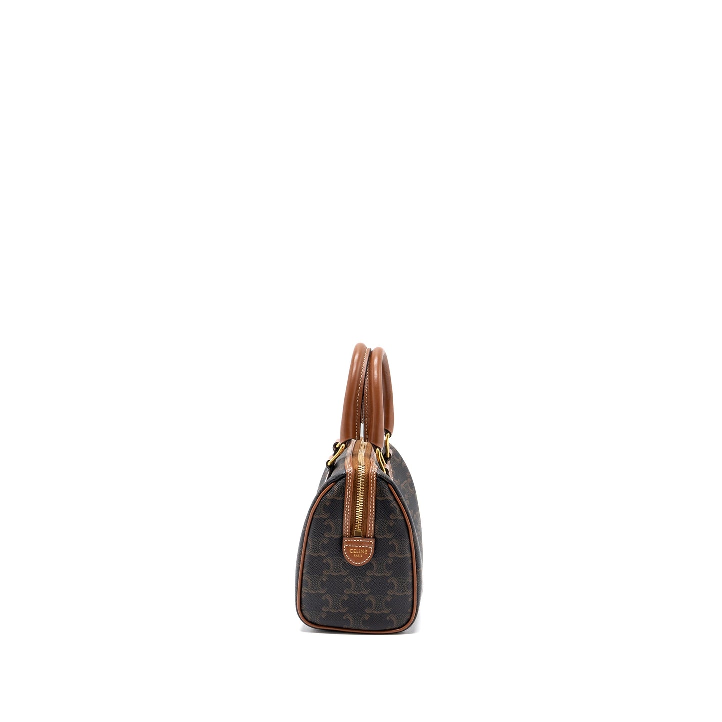 Celine Small Boston Bag Triomphe Canvas/ Leather Brown GHW