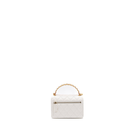 Chanel 23P detailed top handle mini wallet with chain calfskin white / multi color brushed GHW (microchip)