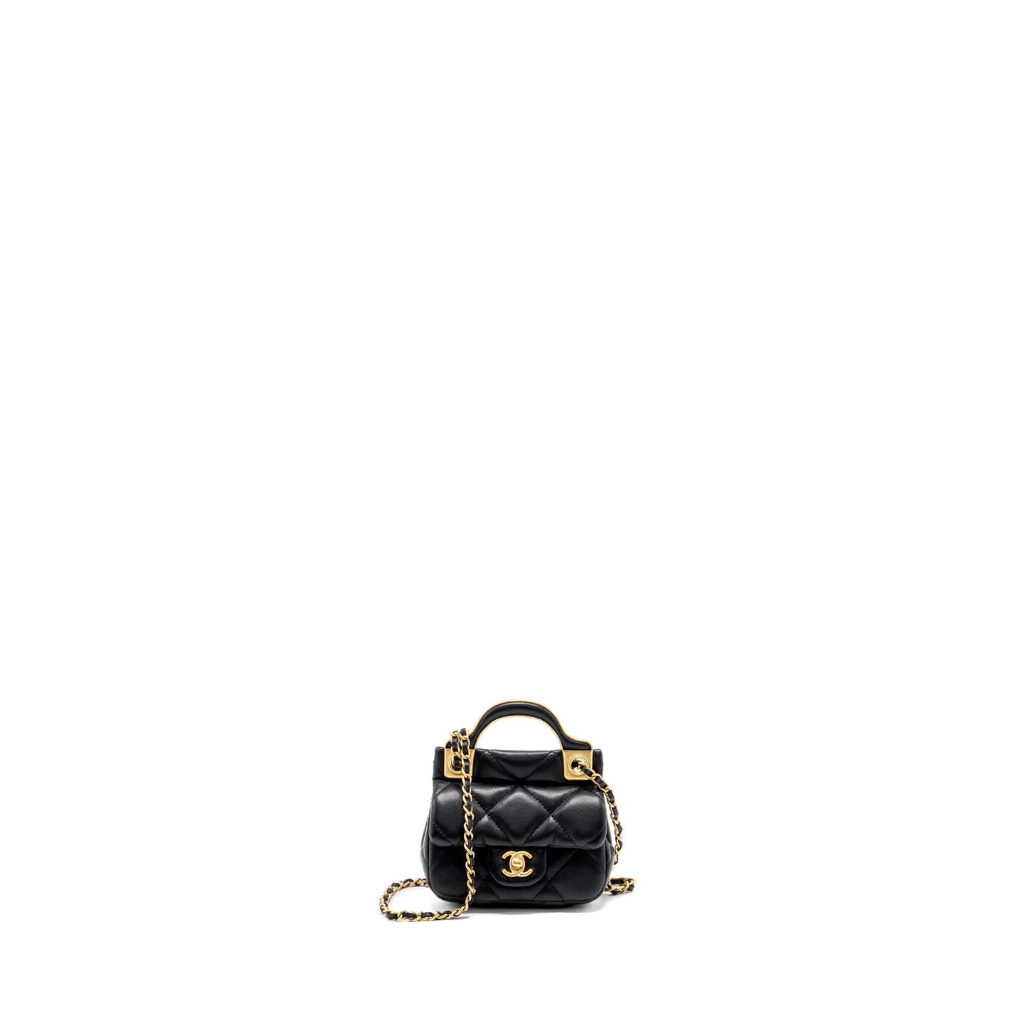Chanel top handle mini flap bag with chain Calfskin black GHW
