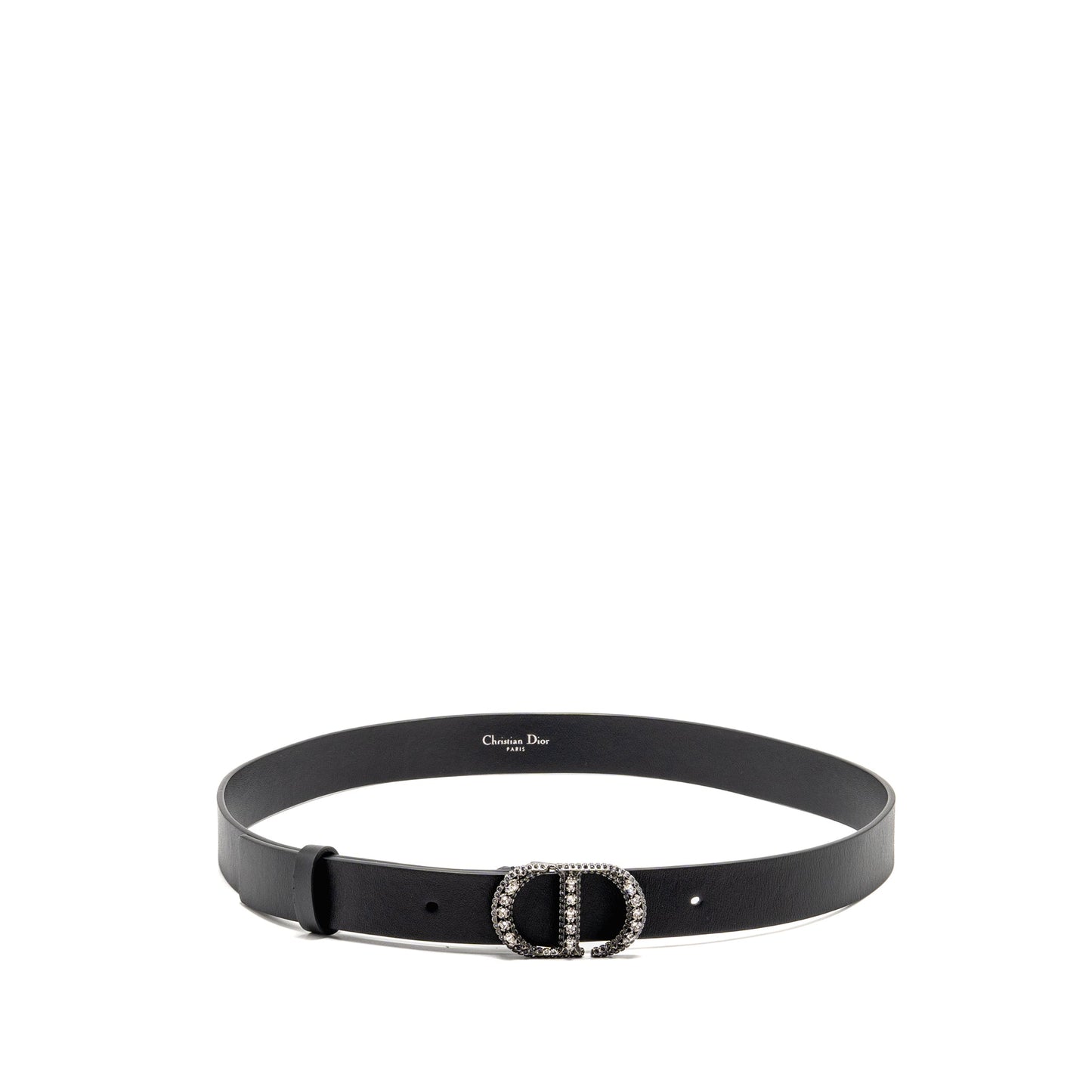 Dior Size 85 Crystal CD 25mm Belt Calfskin Black with Black Hardware