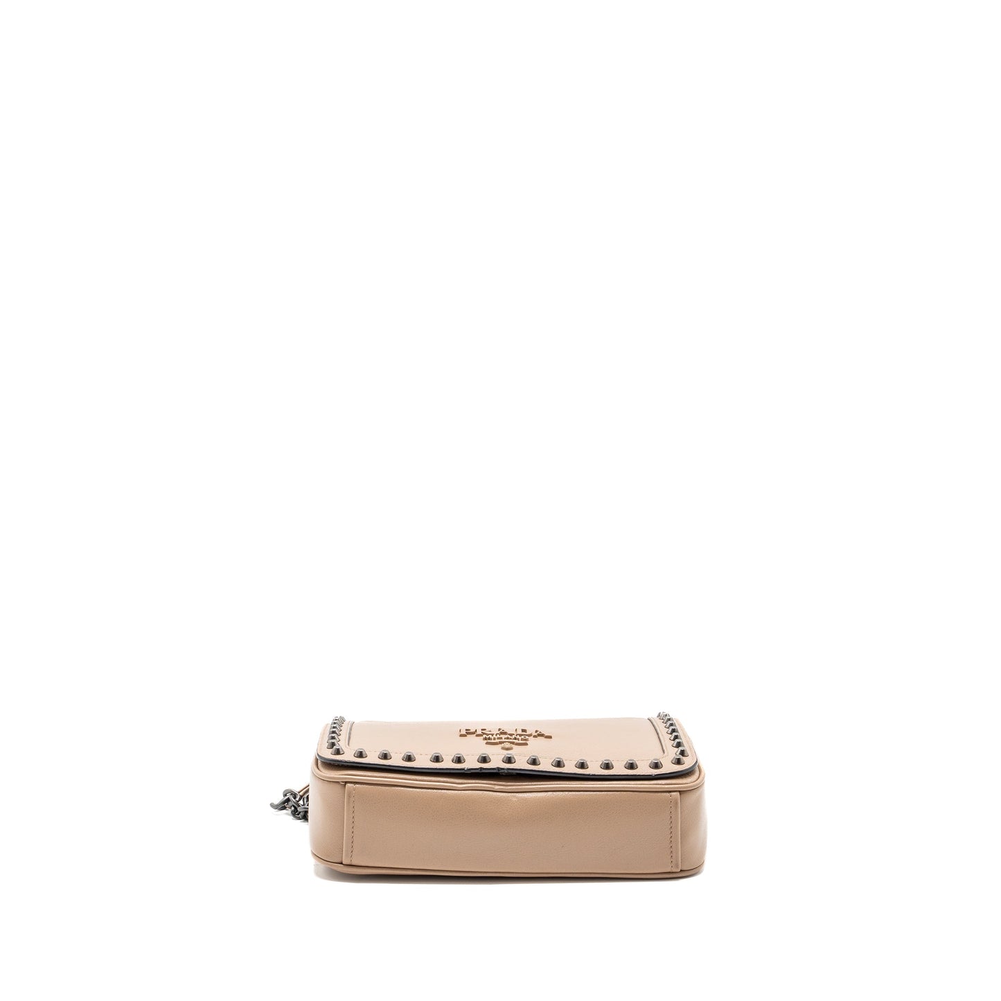Prada Pattina Glace Studded Bag Calfskin Beige /Black Hardware