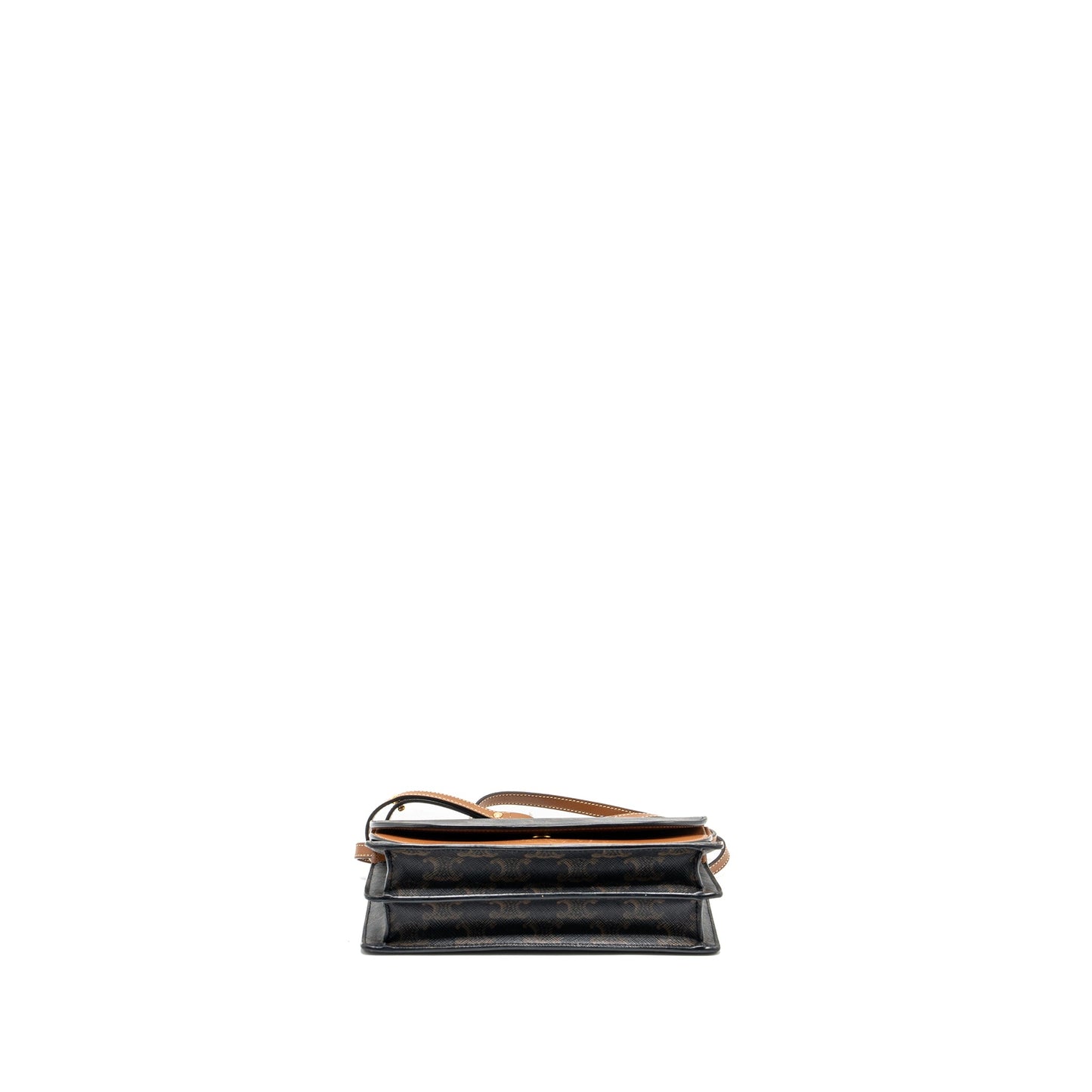 Celine Wallet on strap Triomphe Canvas / Smooth Lambskin Tan GHW