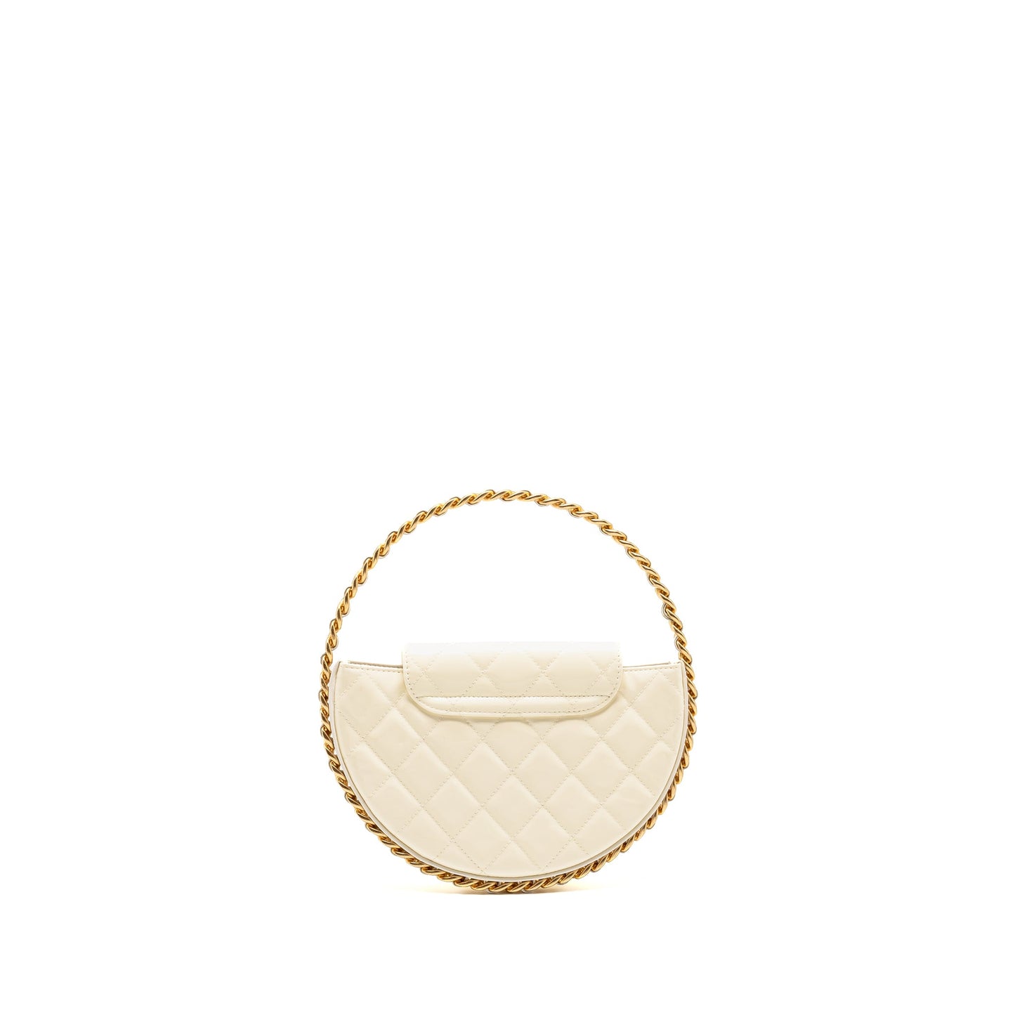 Chanel round clutch patent leather white GHW (microchip)
