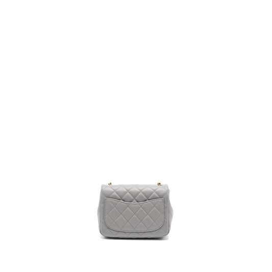 Chanel Pearl Crush Mini Square Flap Bag Lambskin Light Grey GHW(Microchip)