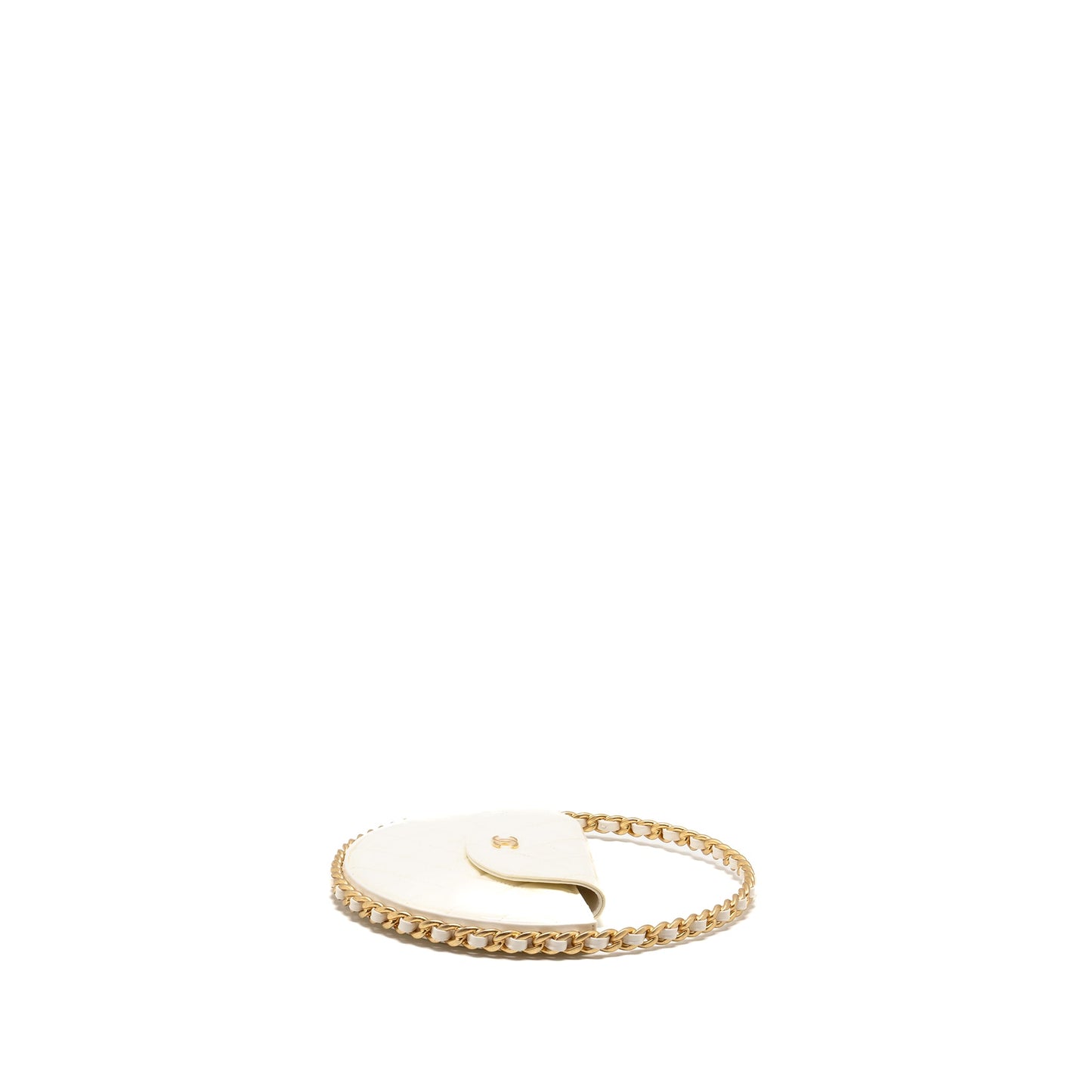 Chanel round clutch patent leather white GHW (microchip)