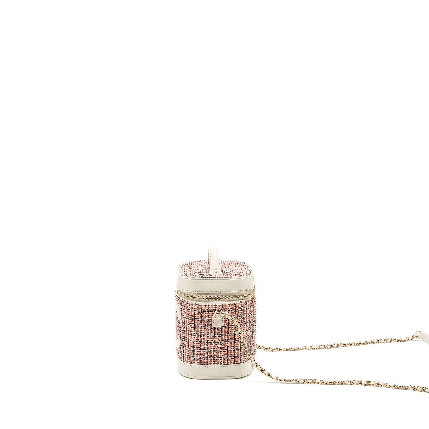 Chanel top handle vanity case with chain tweed multicolour white LGHW